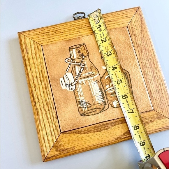 Vintage Tile Wall Decor Wood Frame 8x8” Ceramic Trivet Bottles Oil Vinegar Italy - Picture 5 of 5